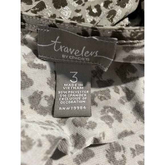 Travelers By Chicos 3 Cardigan Sweater Knit Topper XL Gray Brown Metallic Print - Picture 6 of 8